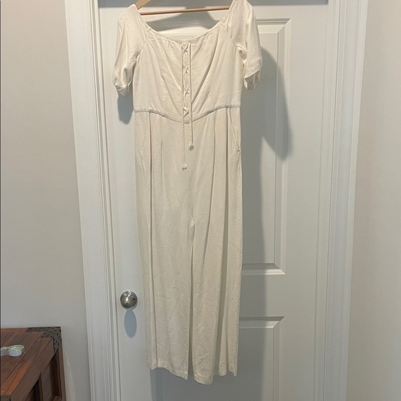 Very J Cream Off-Shoulder Jumpsuit - Picture 1 of 3